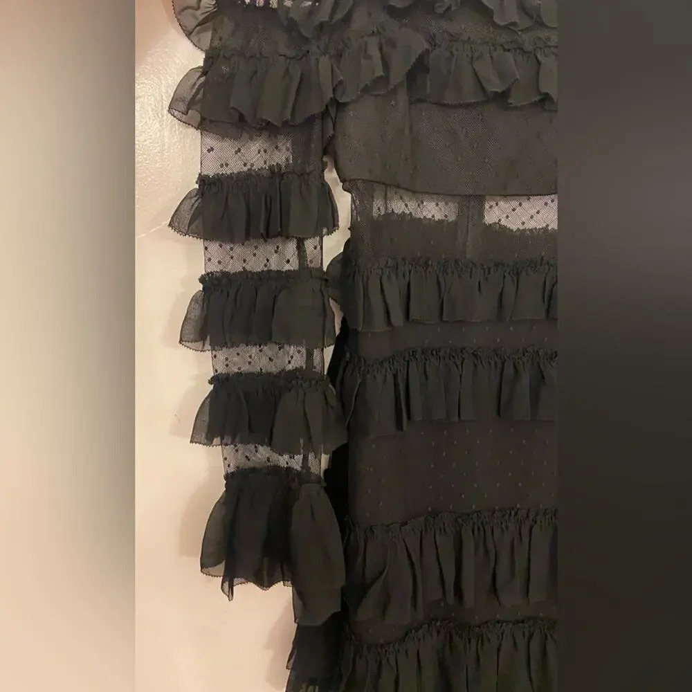 ALEXIS Brandi Off The Shoulder Tiered Ruffled Mini Dress Black Size Small - Picture 6 of 8